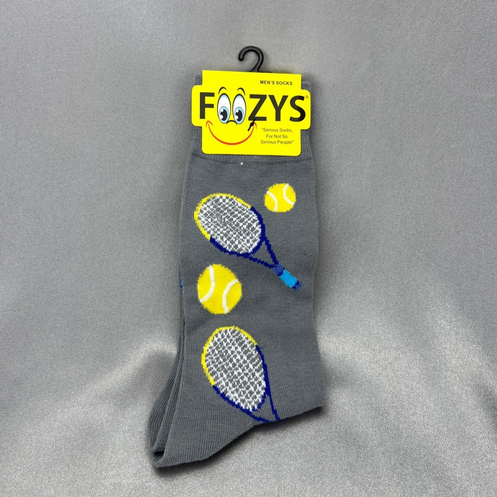 Foozys Unisex Tennis Racquet and Ball Crew Socks Gray Novelty Sports Gifts NWT